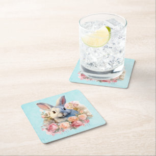 Dessous-de-verre Carré En Papier Lapin avec une guirlande de roses Mignon