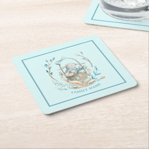 Dessous-de-verre Carré En Papier Lapin dans un panier de Pâques Joyeux texte de Pâq