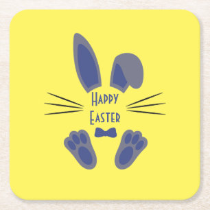 Dessous-de-verre Carré En Papier Lapin de Pâques Joyeux Bleu et Jaune de Pâques