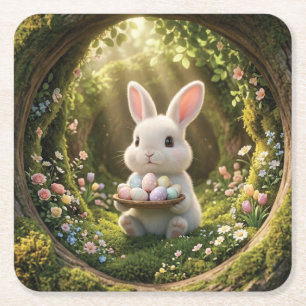 Dessous-de-verre Carré En Papier Lapin de Pâques mignon