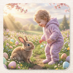 Dessous-de-verre Carré En Papier Lapin de Pâques mignon et enfant