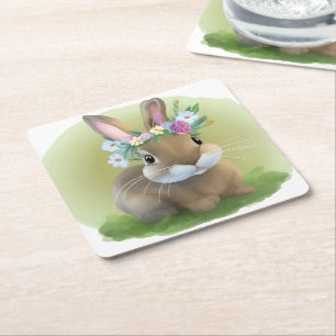 Dessous-de-verre Carré En Papier Lapin de Pâques mignon pour une humeur positive