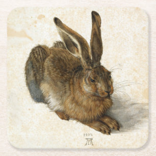 Dessous-de-verre Carré En Papier Lapin, Lièvre de Durer Nature Vintage Art de 1502