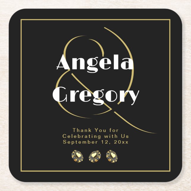 Dessous-de-verre Carré En Papier Las Vegas Casino Chips Black Gold White Mariage (Devant)