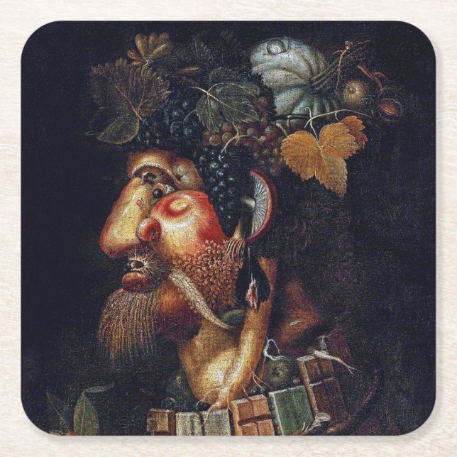 Dessous-de-verre Carré En Papier L'automne, Arcimboldo (Devant)