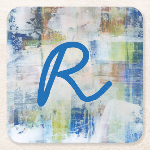 Dessous-de-verre Carré En Papier Lavage blanc III du monogramme  