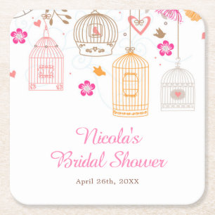 Dessous-de-verre Carré En Papier Laverie et cage à oiseaux florale rose et orange p