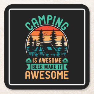 Dessous-de-verre Carré En Papier Le camping est génial, la bière le rend encore mei