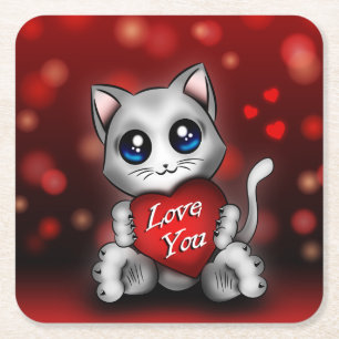Dessous-de-verre Carré En Papier Le chaton t'aime