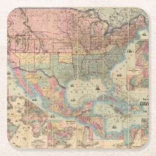 Dessous-de-verre Carré En Papier Le chemin de fer et la carte militaire de Colton