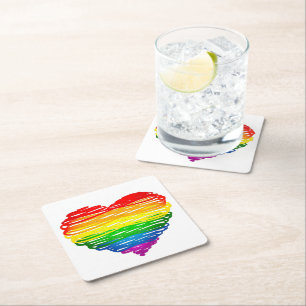 Dessous-de-verre Carré En Papier Le cœur arc-en-ciel de SlipperyJoe griffonné tourb