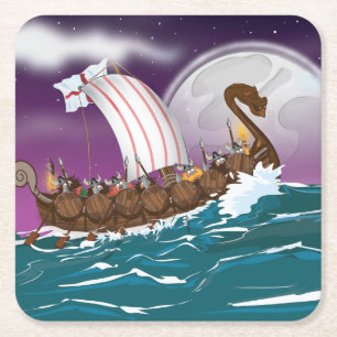 Dessous-de-verre Carré En Papier Le dessin animé du bateau viking