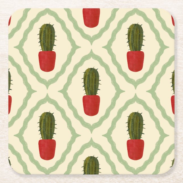 Dessous-de-verre Carré En Papier Le Dessous de Plat Pot de Cactus (Devant)