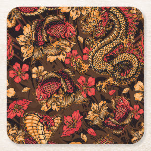 Dessous-de-verre Carré En Papier Le dragon japonais koi motif.