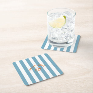 Dessous-de-verre Carré En Papier Le Lake House Custom Crest Blue Nautical Stripe