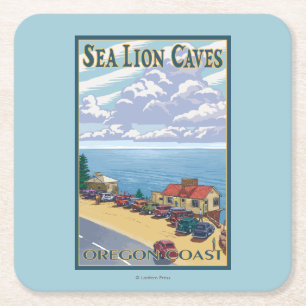Dessous-de-verre Carré En Papier Le lion d'OregonSea foudroie l'affiche de Vintage