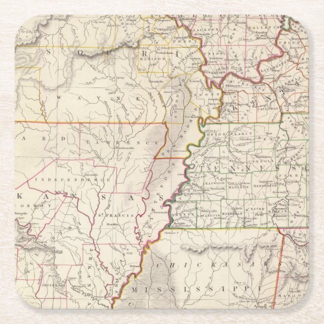 Dessous-de-verre Carré En Papier Le Missouri, défectuosité, KY, Tenn, aile du nez, (Devant)