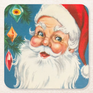Dessous-de-verre Carré En Papier Le Père Noël rétro avec le Dessous de verre d'o