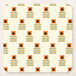Dessous-de-verre Carré En Papier Le Scandinave a inspiré le motif floral orange