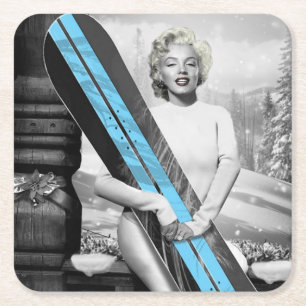 Dessous-de-verre Carré En Papier Le surf des neiges de Marilyn