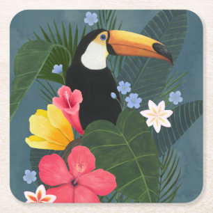 Dessous-de-verre Carré En Papier Le Toucan tropical dans le désert