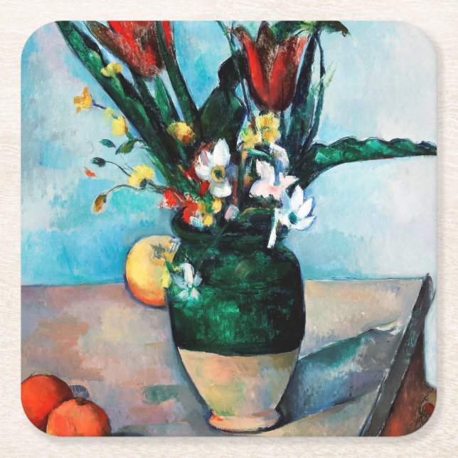 Dessous-de-verre Carré En Papier Le Vase des Tulipes, Paul Cezanne (Devant)
