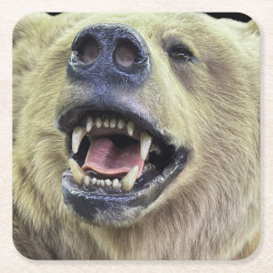 Dessous-de-verre Carré En Papier Le visage de tête d'ours avec sourire