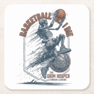 Dessous-de-verre Carré En Papier Légende urbaine de basket-ball Grim Hooper Skeleto