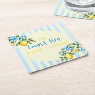 Dessous-de-verre Carré En Papier Lemon Stripes Main Squeeze Baby Shower Mariage