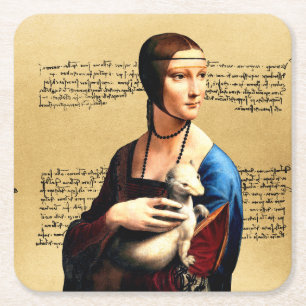Dessous-de-verre Carré En Papier Léonard de Vinci Lady avec Ermine