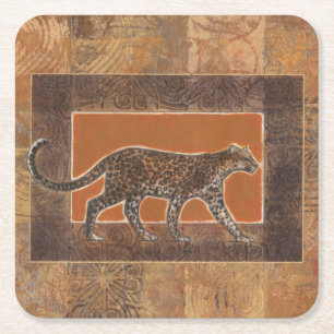 Dessous-de-verre Carré En Papier Leopard sur Orange et Arrière - plan Brown
