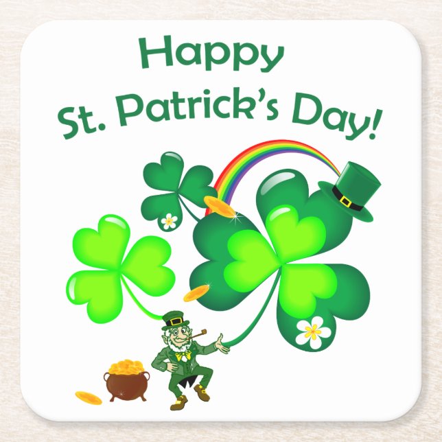 Dessous-de-verre Carré En Papier Leprechaun et Shamrock (Devant)