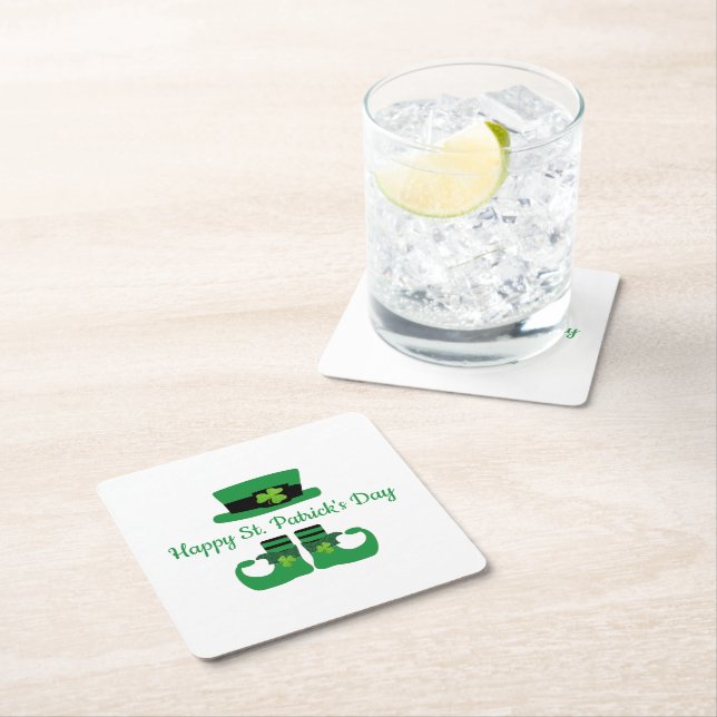 Dessous-de-verre Carré En Papier Leprechaun St. Patrick's Day Party Green Black (En situation)