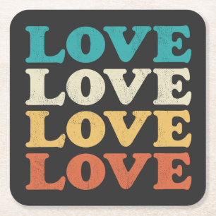 Dessous-de-verre Carré En Papier les années 70 Love Retro Distressed Type de répéti
