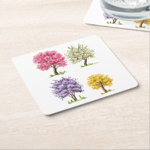 Dessous-de-verre Carré En Papier Les arbres en fleurs, couleurs imaginaires.
