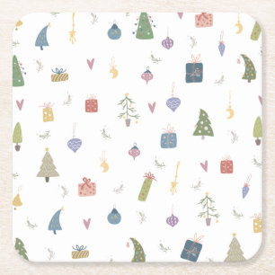 Dessous-de-verre Carré En Papier Les beaux arbres de Noël présentent des ornements