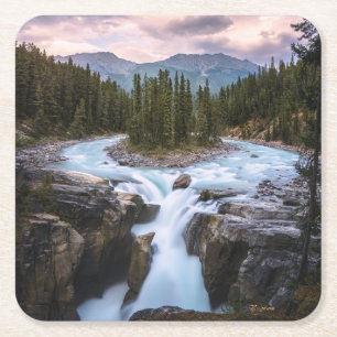 Dessous-de-verre Carré En Papier Les cascades Parc national Jasper, Canada