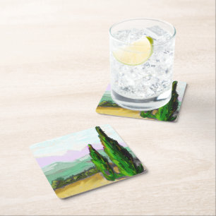 Dessous-de-verre Carré En Papier Les deux cyprés en Provence, Vaucluse.