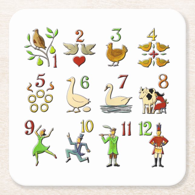 Dessous-de-verre Carré En Papier Les douze jours de Noël (Devant)