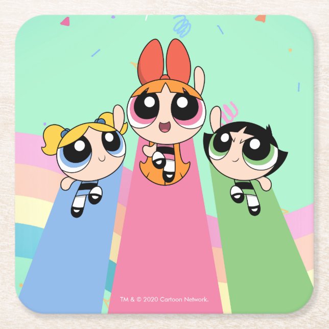 Dessous-de-verre Carré En Papier Les filles Powerpuff volent haut (Devant)