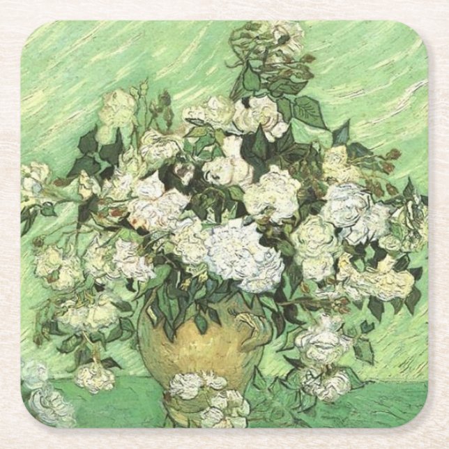 Dessous-de-verre Carré En Papier Les fleurs de Van Gogh dans Vase (Devant)