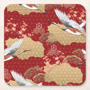 Dessous-de-verre Carré En Papier Les fleurs japonaises de kimono
