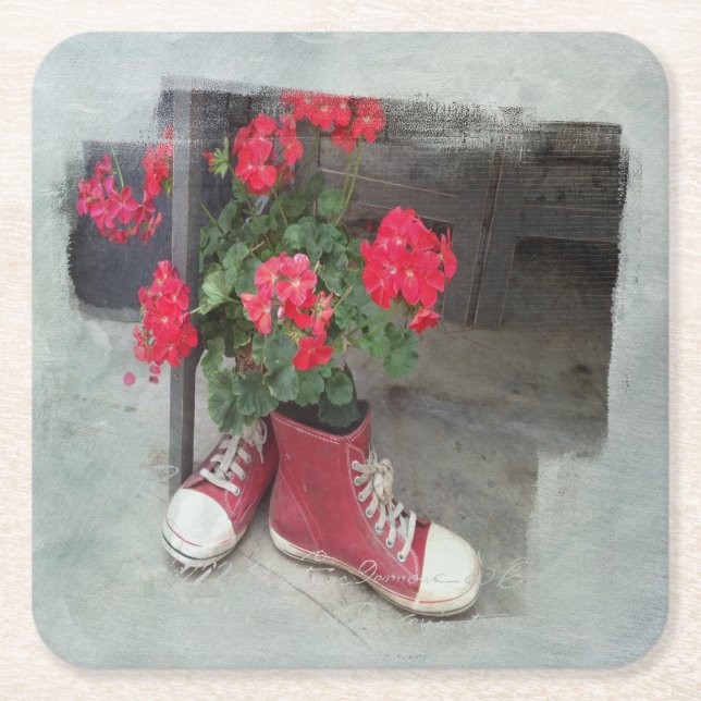 Dessous-de-verre Carré En Papier Les Geraniums rouges comme un robuste (Devant)