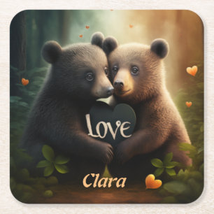 Dessous-de-verre Carré En Papier Les mignons ours en amour se serrant dans leurs br