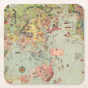 Dessous-de-verre Carré En Papier Les parcours aériens du monde de carte du monde