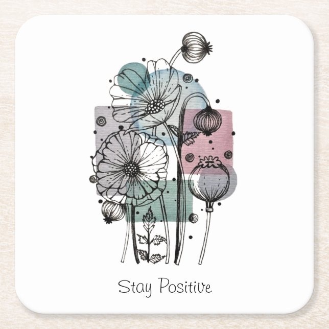 Dessous-de-verre Carré En Papier Les Pépites Doodent En Encre Et Aquarelle (Devant)