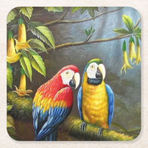 Dessous-de-verre Carré En Papier Les perroquets colorés Art