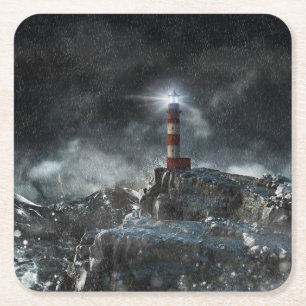 Dessous-de-verre Carré En Papier Les phares Phare dans la tempête
