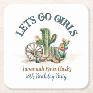 Dessous-de-verre Carré En Papier Lets Go Girls Cowgirl Cactus Thème Anniversaire