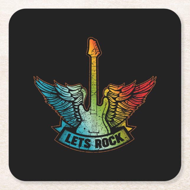 Dessous-de-verre Carré En Papier Let's Rock Legend Rock and Roll Music Guitar (Devant)
